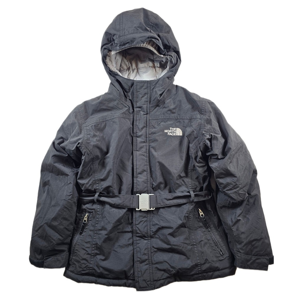 The North Face Down Jacket Girls L 14/16 Black HyVent 550 Belted Puffer Coat Ski